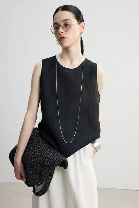 Contrast layered sleeveless two-piece top B4141