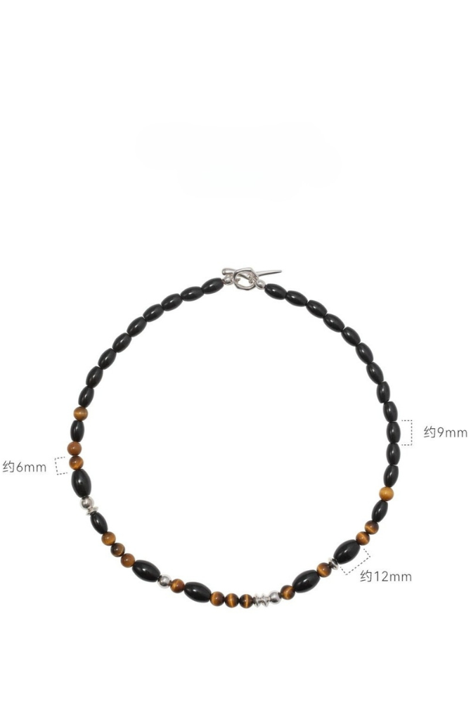 S925タイガーアイ ブラックアゲートチョーカーネックレス B4286