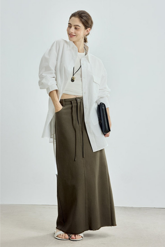 Tencel cotton slit straight skirt B4306