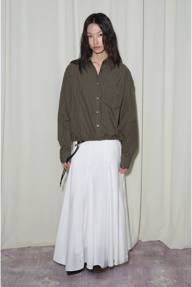 ヴィンテージ先染めストライプドローストリングシャツ B4315