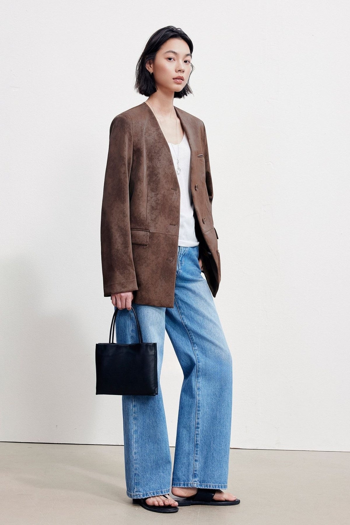 Suede-look long tailored jacket B4997