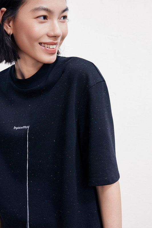 ブラック綿混ルーズTシャツ B4923