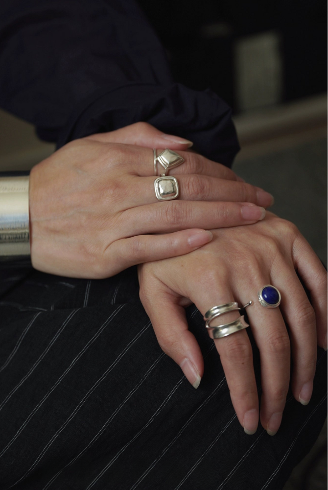 S925 青金石開口戒指和白水晶開口戒指 B4231