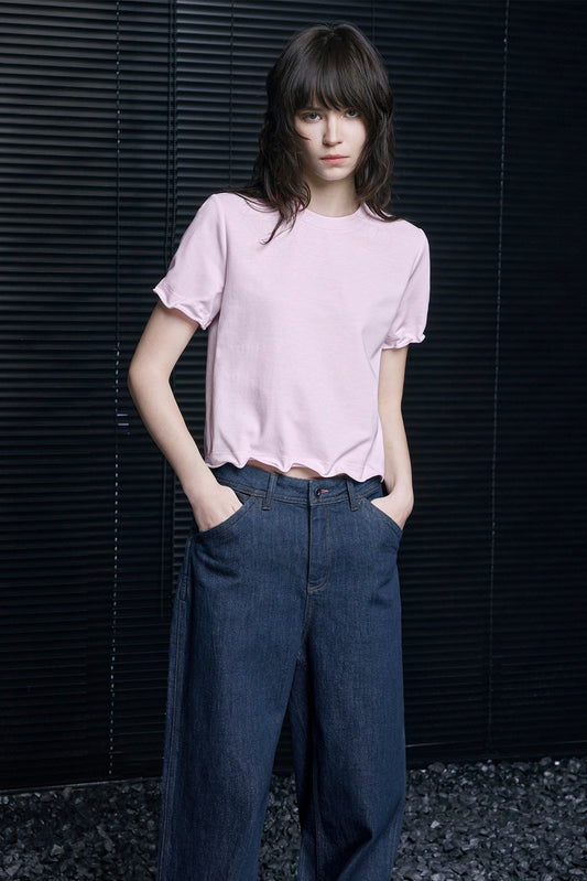 ライトピンクワイヤーペタルスリーブショートTシャツ B4671