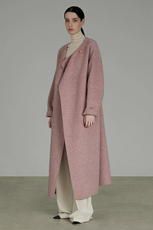 ダブルフェイスウールピンクロングコート B4508