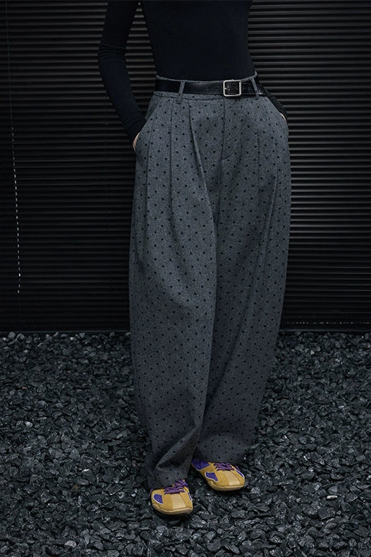 Gray polka dot wool blend wide pants B4422