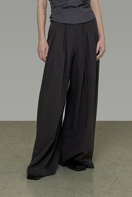 Lace-up double-pleated wide pants B4302