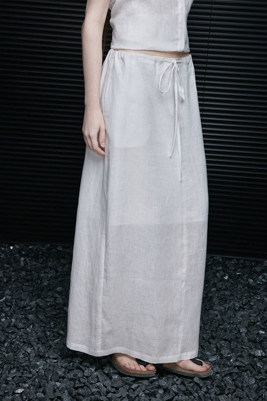 White linen straight long skirt B4082