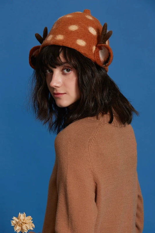 手作りウエットフェルトトナカイ精霊ハット B3387