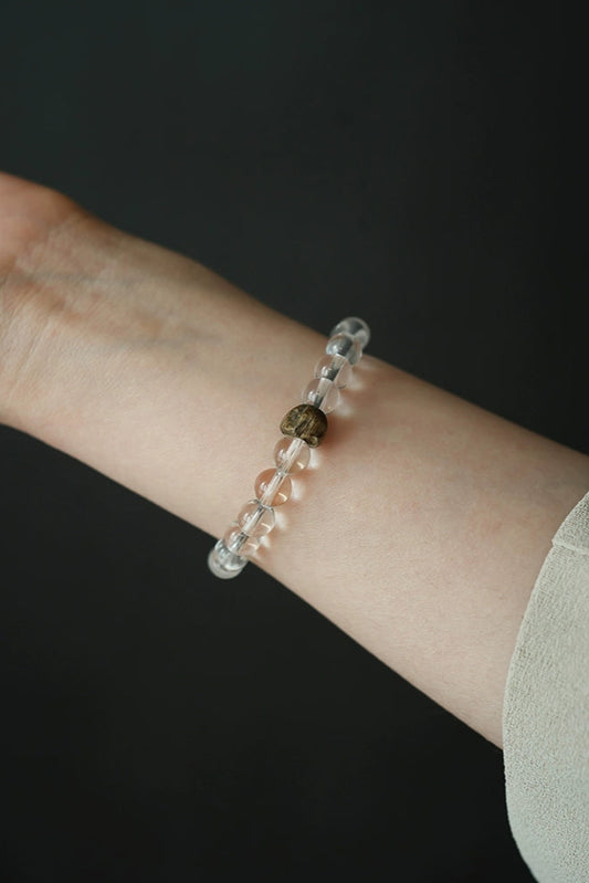 S925ブラジル産ホワイトクリスタル白沈香ブレスレット B4206