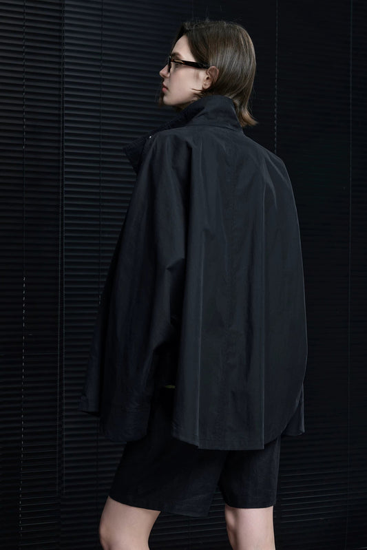 ブラックスタンドカラールーズシンプルジャケット B4635