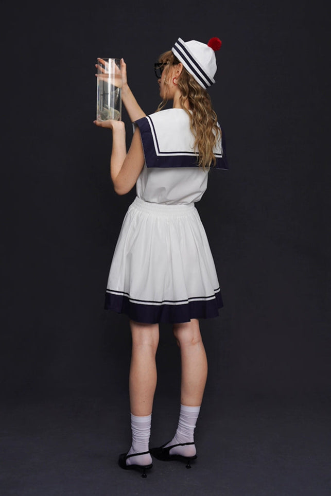 Marine sailor collar sleeveless top, skirt and suit B4155