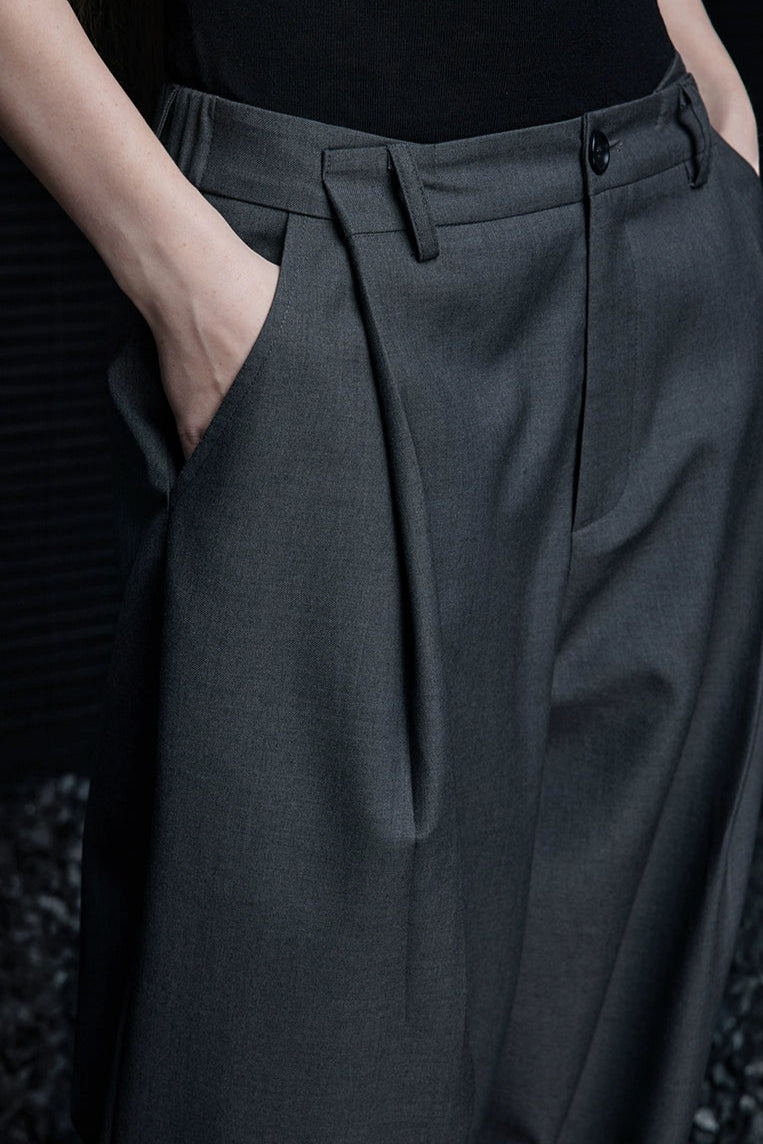 灰色中腰帥氣闊腿褲 B4116