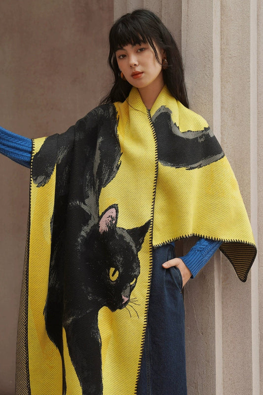 黒猫ニットロングショール B4452