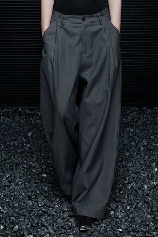 グレーミッドライズハンサムワイドレッグパンツ B4116