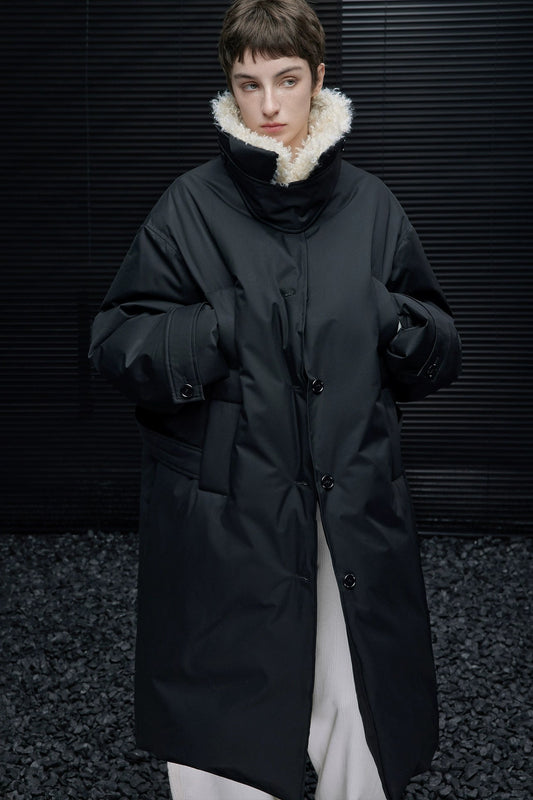 ブラックファーカラーロングダウンジャケット B4543