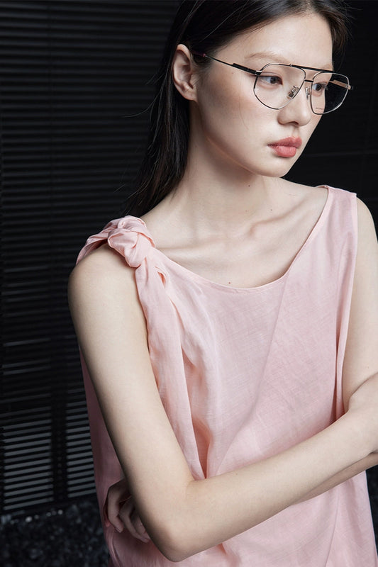 Pink linen sleeveless top B3983