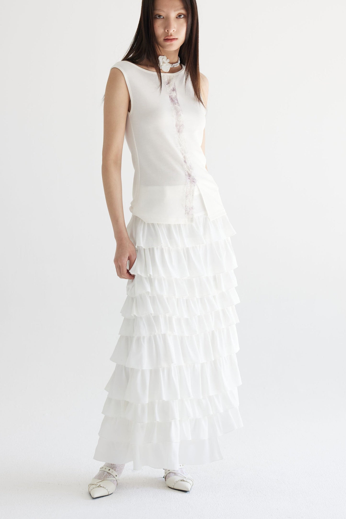 白色無袖T卹B3811