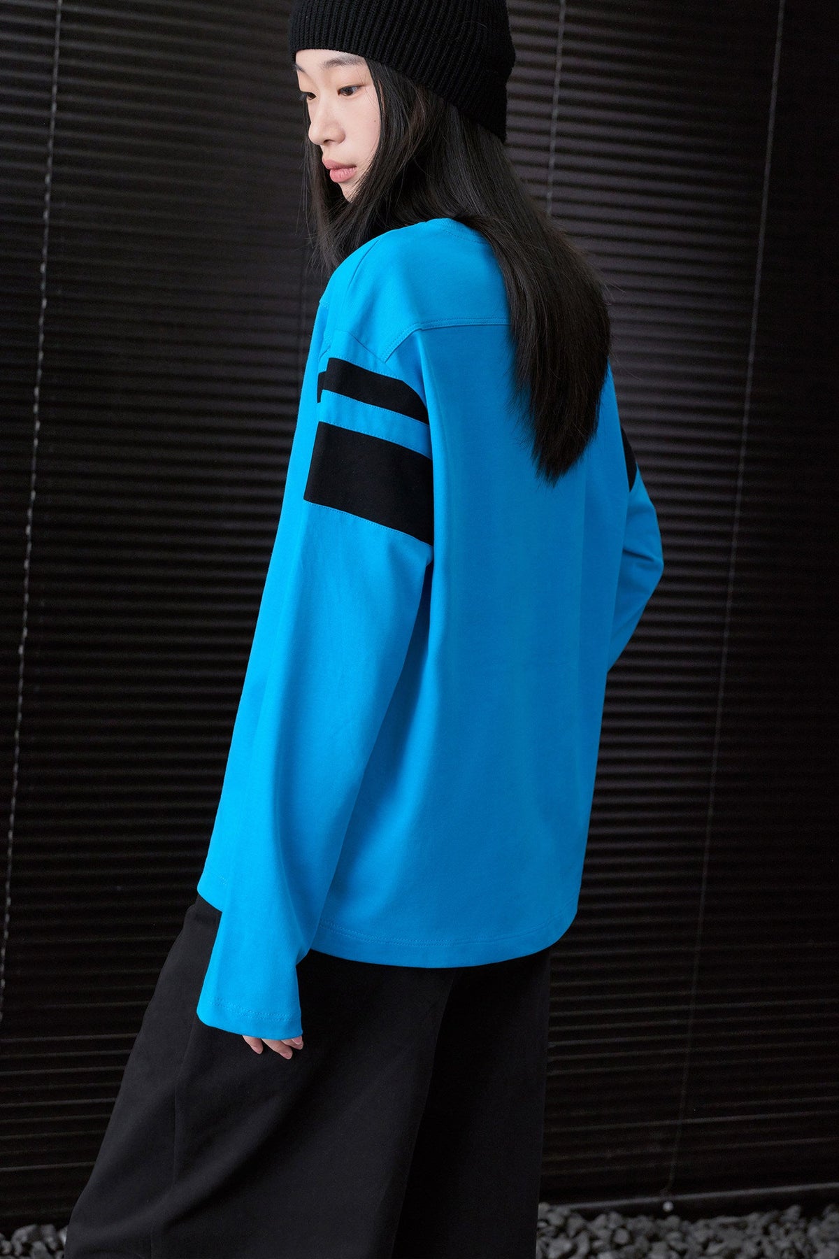 Royal Blue Cotton Color-Block Striped T-Shirt B5019