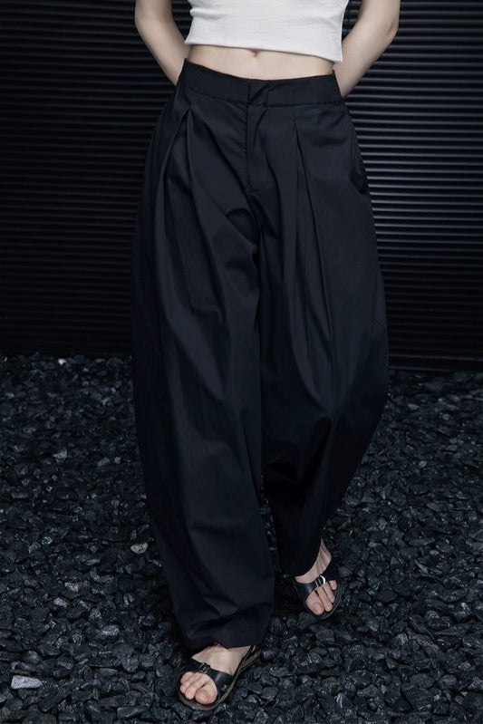 Black cotton cocoon type loose handsome pants B4062