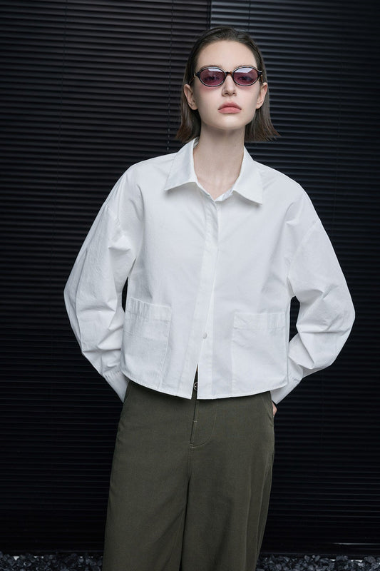 ホワイトコットンミニマリストショートシャツ B4674
