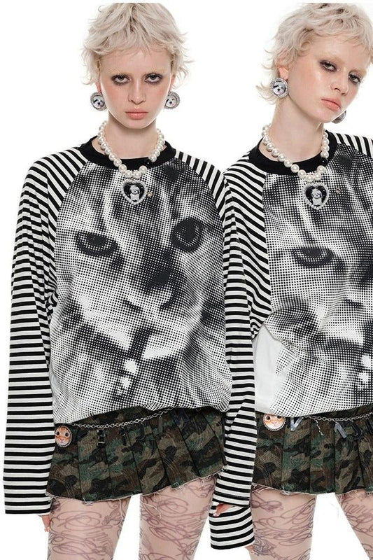 Printed raglan sleeve long sleeve T-shirt B3328