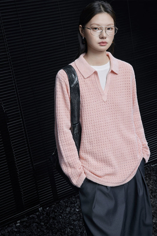 ピンクハイエンドVネックセーター B4357