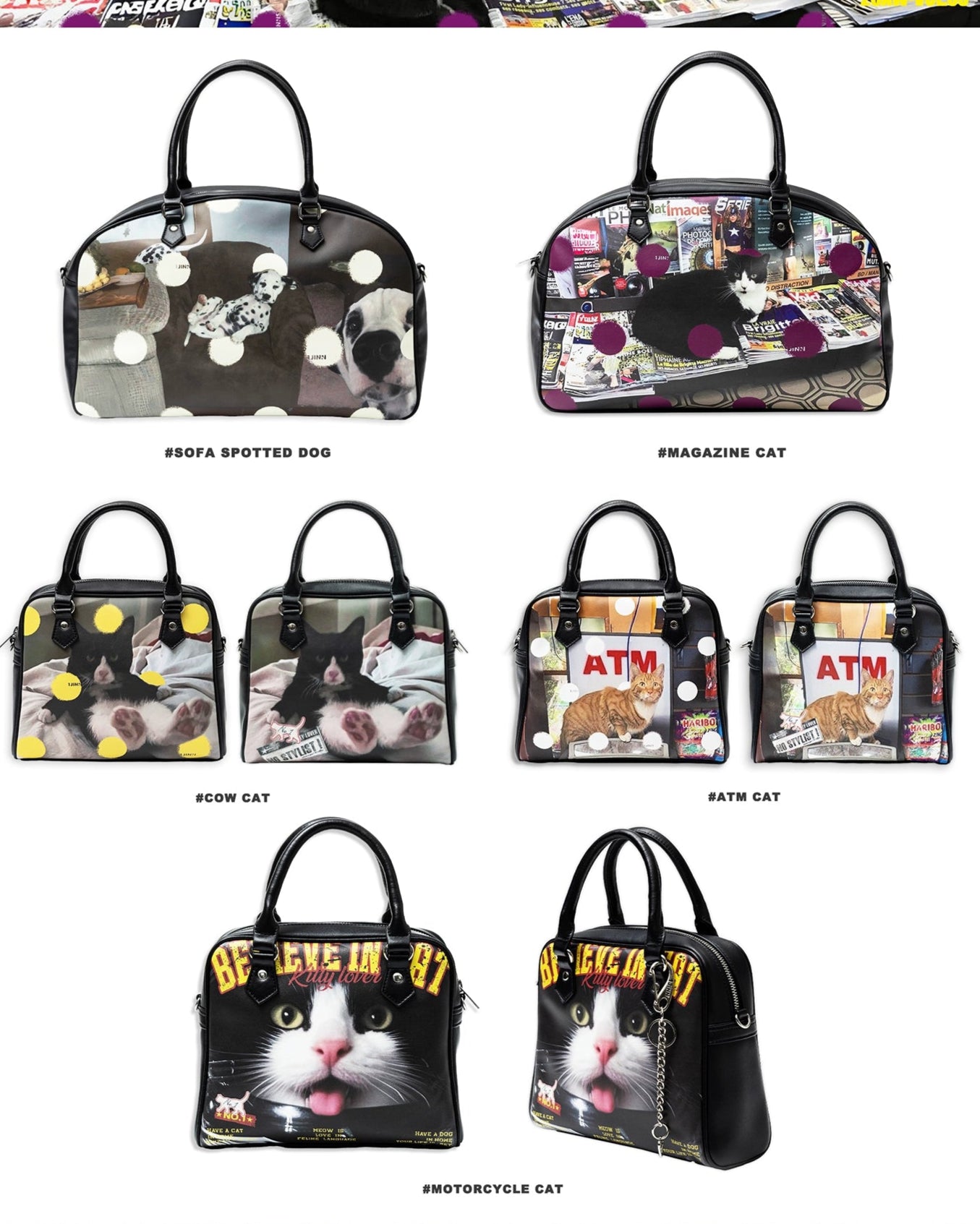 レトロキャット&ドッグプリントボストンバッグ B4321