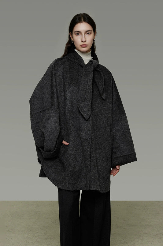 タイネックダブルフェイスウールコート B4505