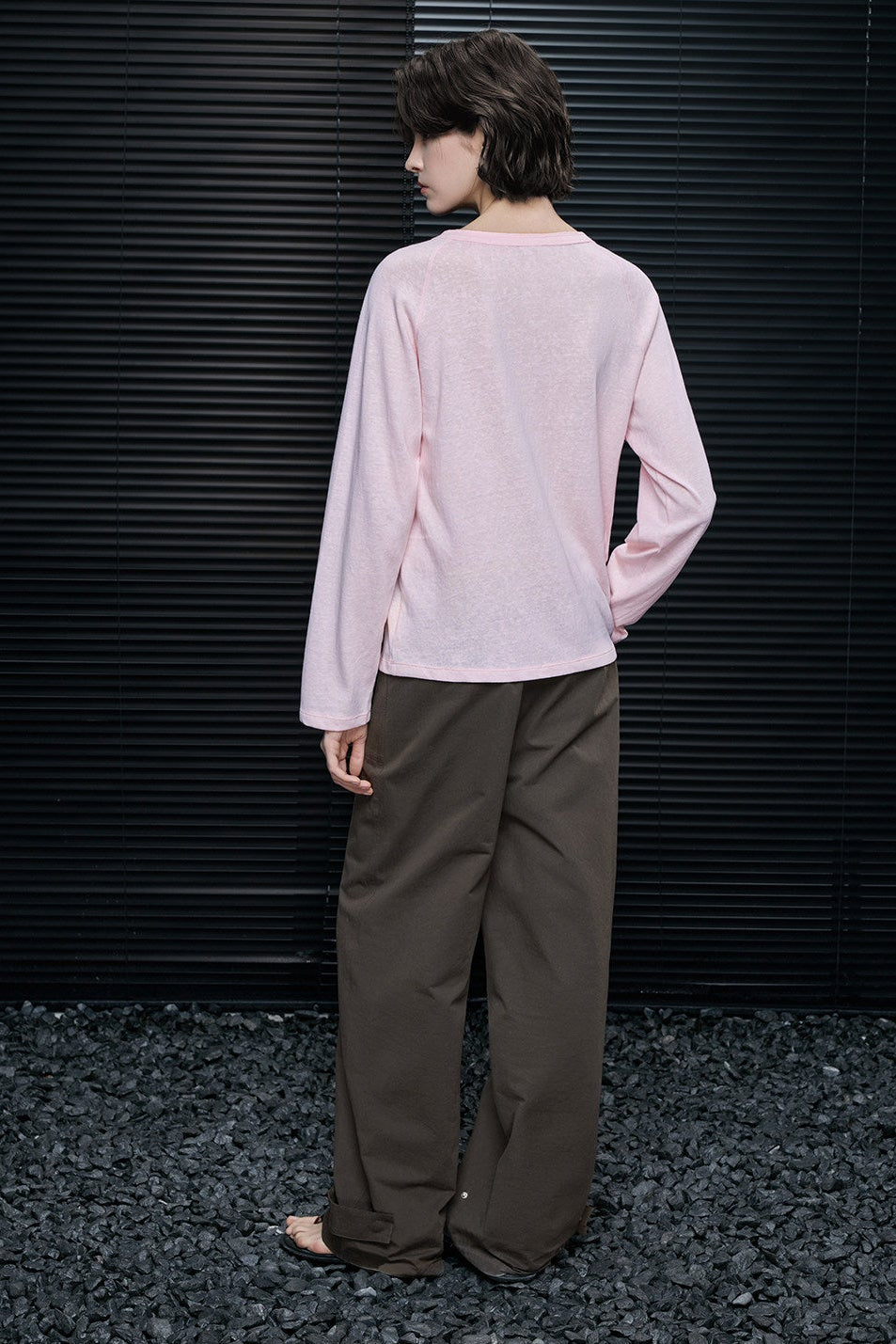 カラーブロックボタンラグランスリーブTシャツ B4624