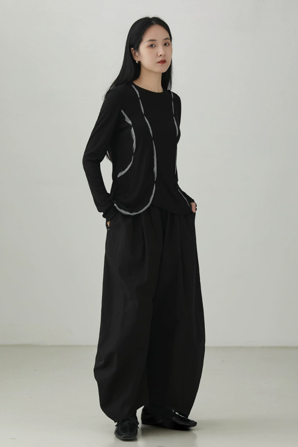 Irregular contrast color long sleeve T-shirt B4277