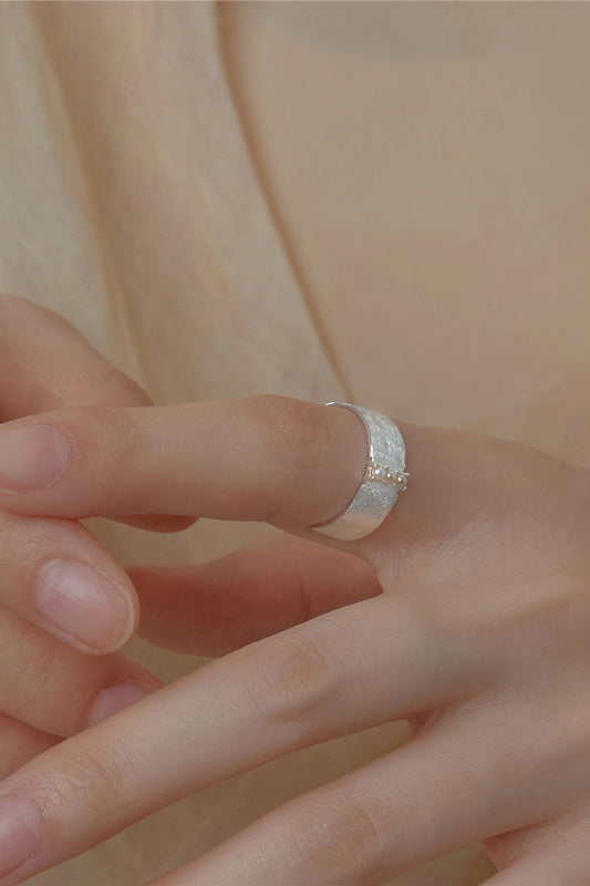 S925シングルパールブラッシュオープンリング B4519