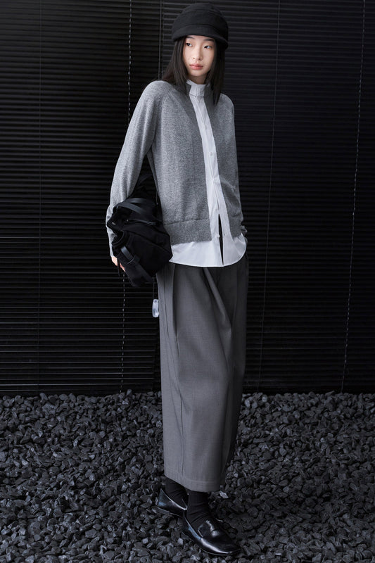 Gray Front/Back 2-Way Shirt-Layered Style Wool-Blend Knit B5025