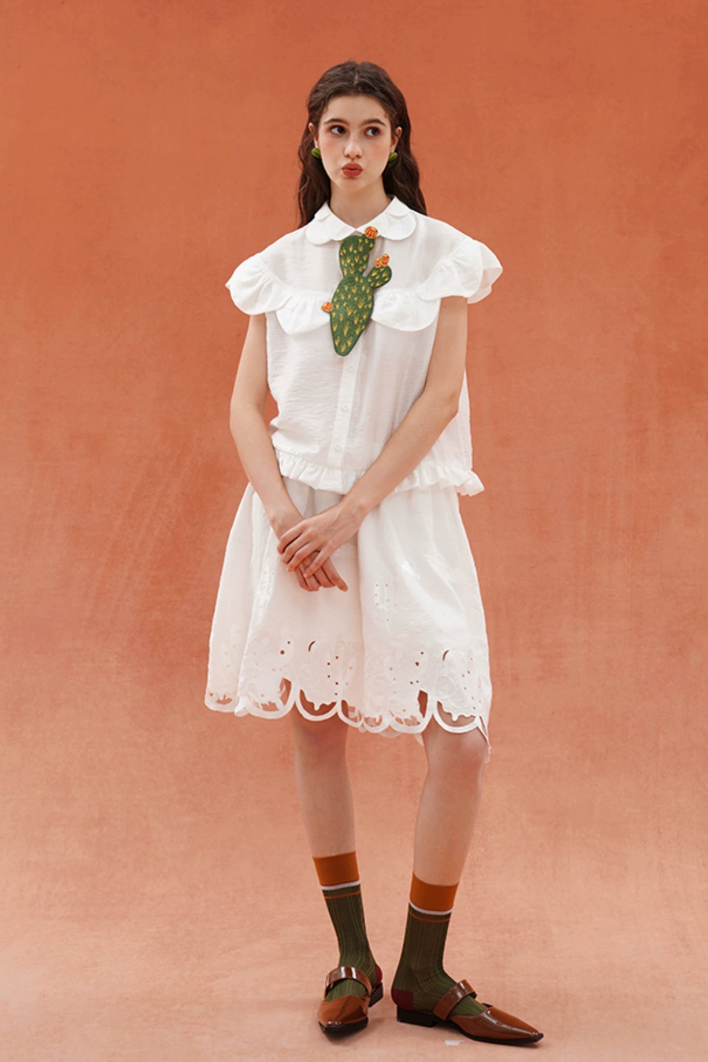 ヴィンテージグリーンサボテン刺繡ネクタイ B3926