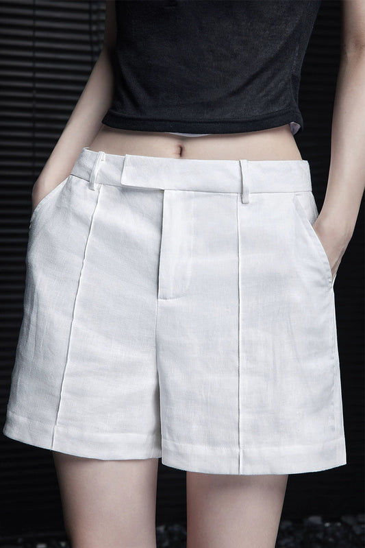 White linen straight shorts B4028