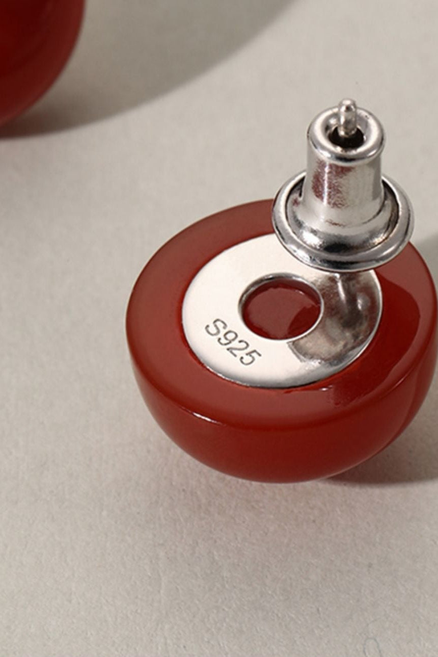 S925 Red Agate Stud Earrings B4383