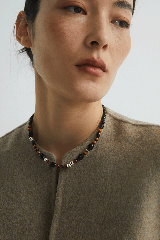 S925タイガーアイ ブラックアゲートチョーカーネックレス B4286