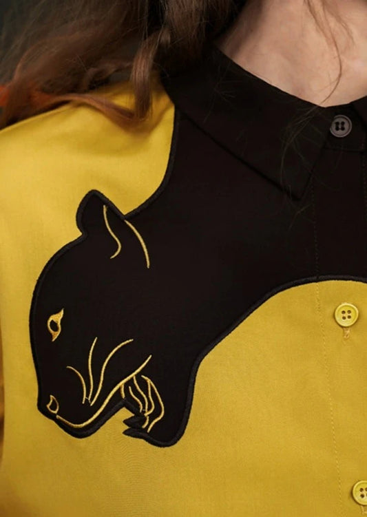 Contrast color leopard blouse B2705