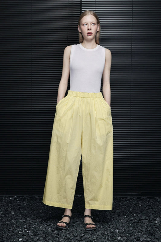 Lemon yellow straight wide loose cropped pants B3949
