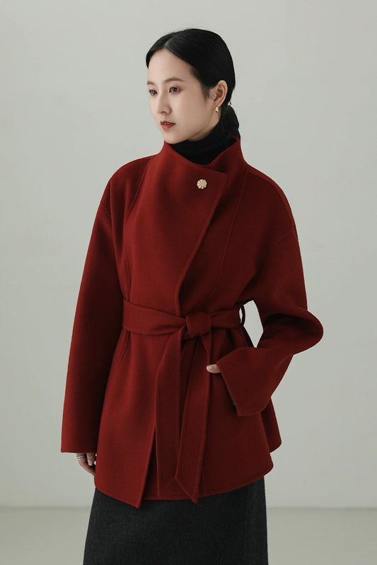 100% ウールダブルフェイスシングルボタンコート B4527