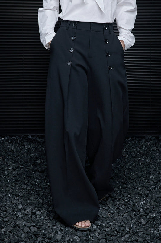 黑色雙排扣寬褲B4358