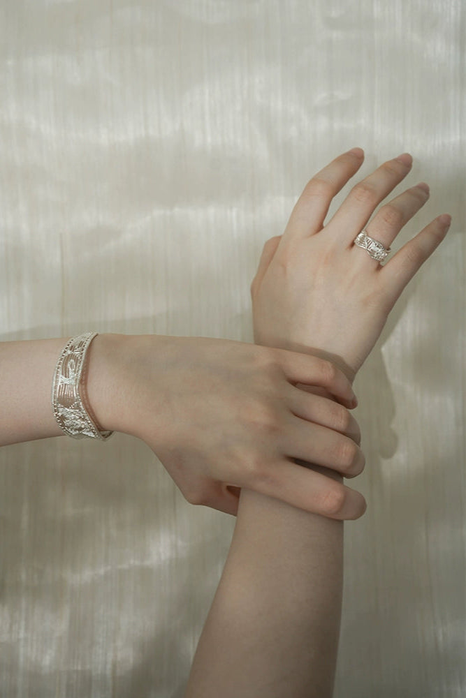 S925ヴィンテージクチナシファイバーハイエンドニッチオープンリング B4147