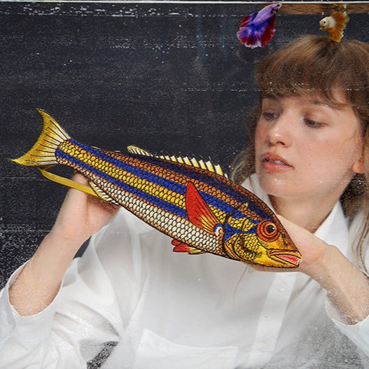 イエローフィッシュヴィンテージ刺繡ネクタイ B4162