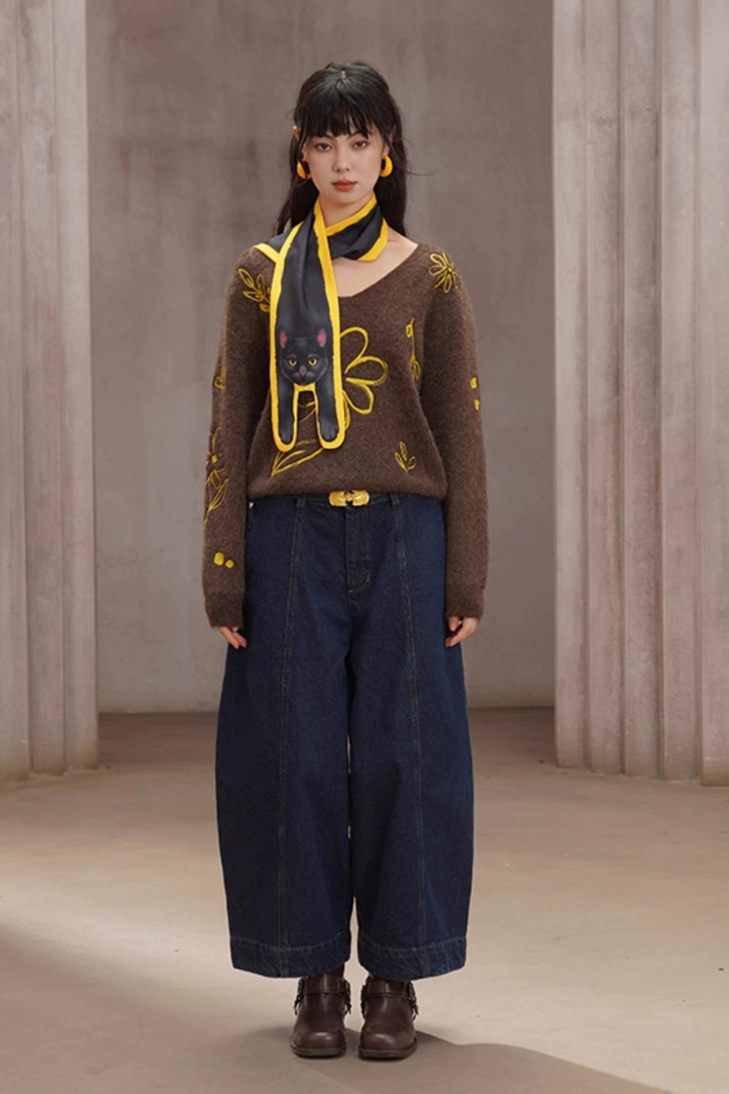 黒猫プリントスカーフ B4453