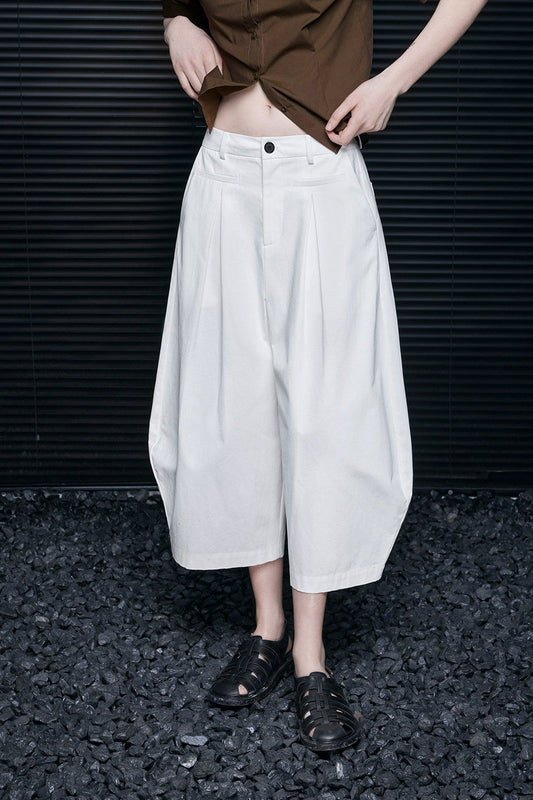 ホワイトクロップドワイドランタンパンツ B4691