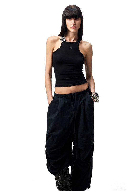 Vintage distressed wash three-dimensional pleated cargo pants B3943