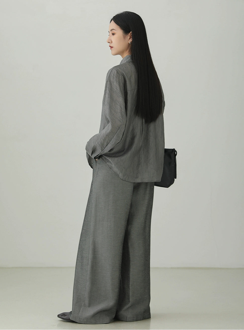 天絲提花寬鬆長袖襯衫B4269