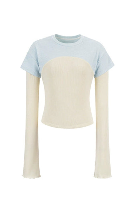 Fake two-piece flared long-sleeved T-shirt B4344