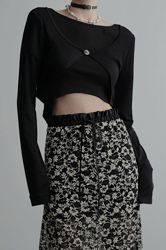 Black knit long sleeve cardigan B4043