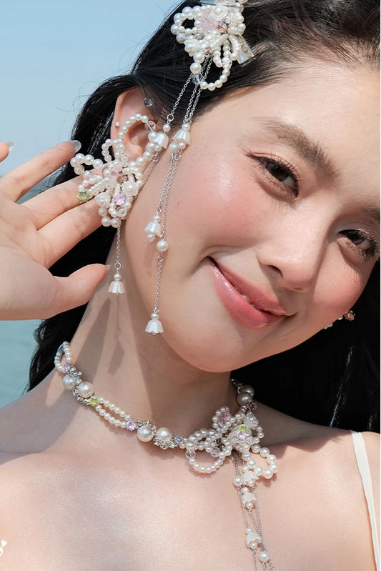 フレンチパールフラワーマカロンピアス B3797